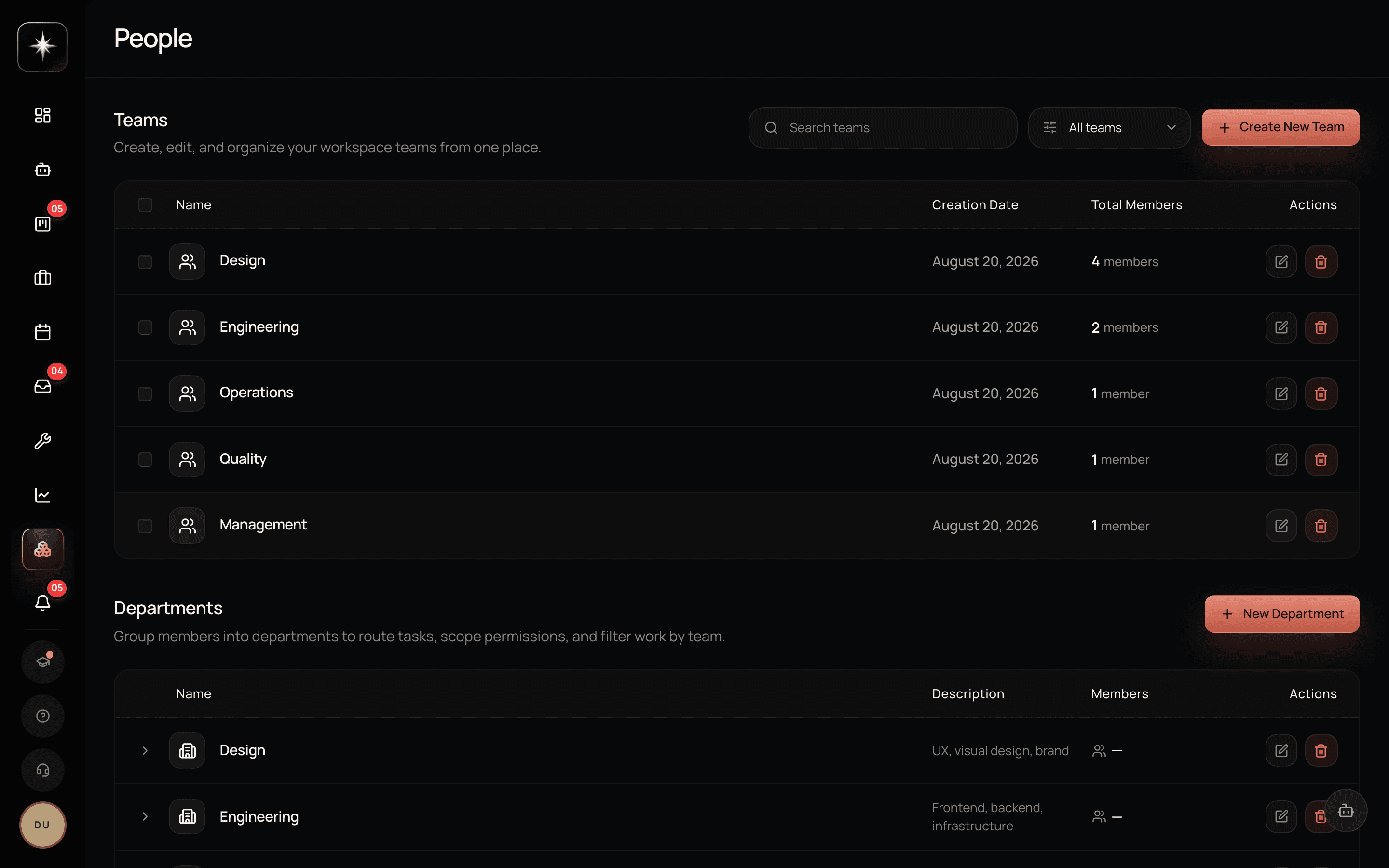 The People directory listing workspace members with their roles.