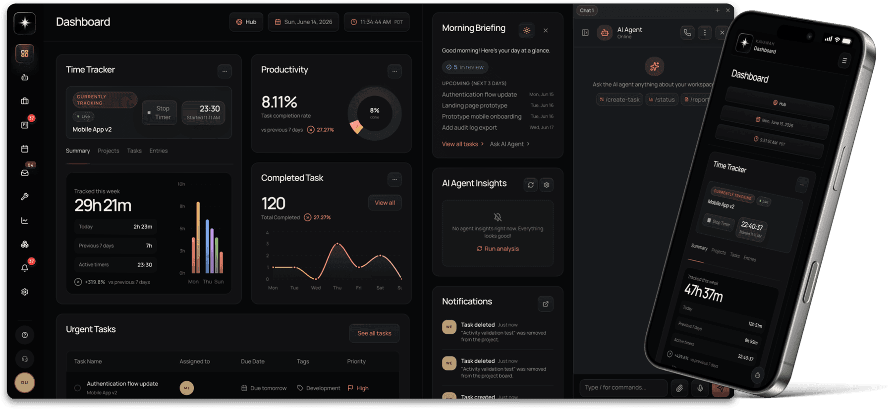 Kavanah dashboard on desktop and mobile